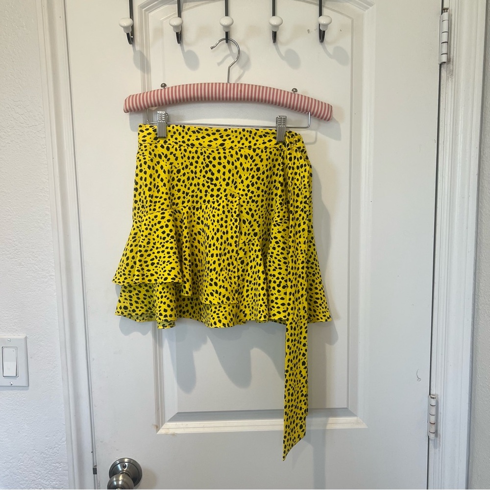Topshop Yellow and Black Dalmatian ruffle Mini Skirt